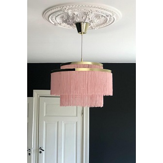 Elegancka lampa wisząca Frans frędzle różowa 52cm